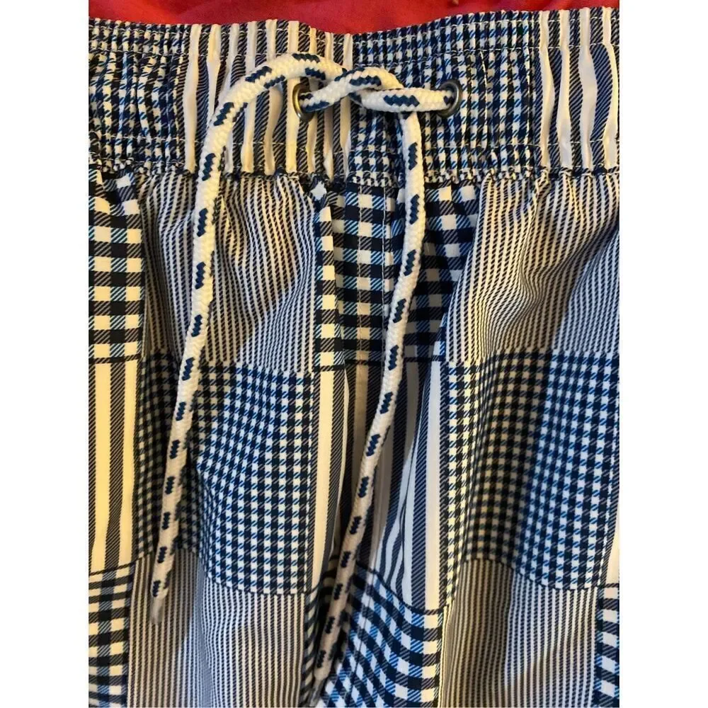 Brooks brothers men’s Patchwork blue and white swimming trunks size medium